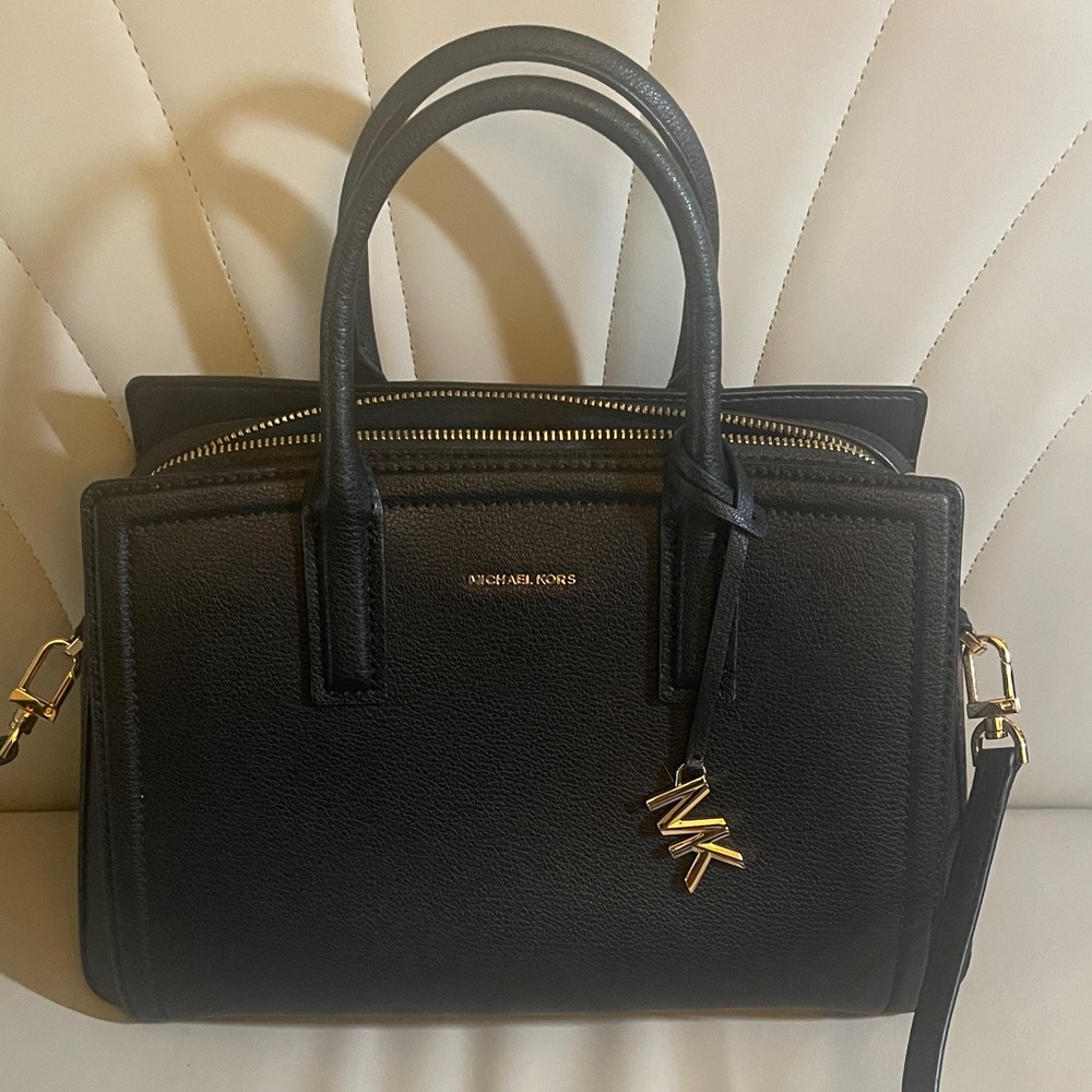 MICHAEL Michael Kors Black w/gold accents- Laila Medium Leather Satchel